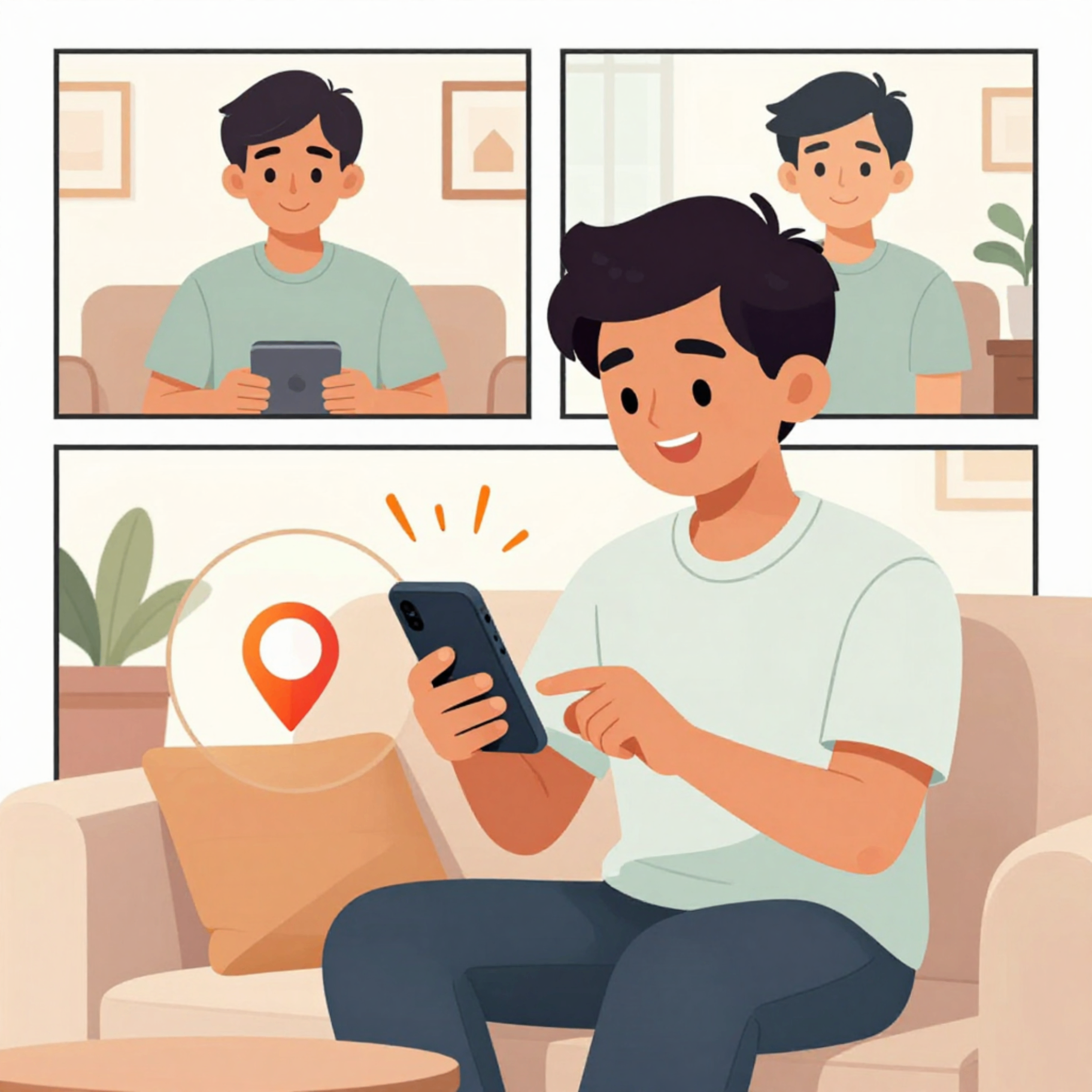 Advik opening Pinneckto on his phone at home.